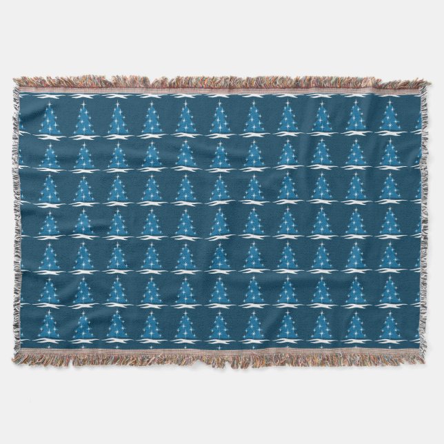 Christmas Tree Blanket Blue Holiday Throw Blankets (Front)