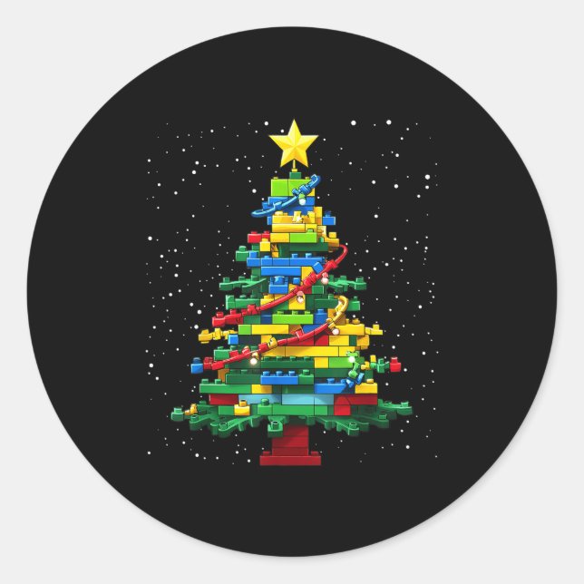Christmas Tree Block Brick Building Xmas Master Bu Classic Round Sticker (Front)