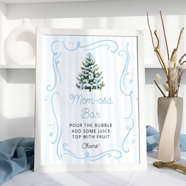Christmas Tree Blue Baby Shower Mom-osa Bar Poster (Creator Uploaded)