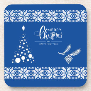 Christmas tree. Blue color Throw Pillow Beverage Coaster