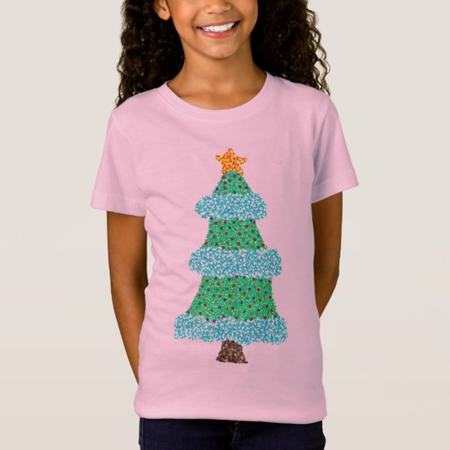 Christmas Tree Blue Garland Orange Star Tee (Front)