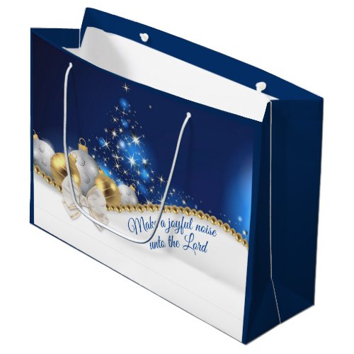 Christmas Tree Blue Gold White Swirl  Large Gift Bag