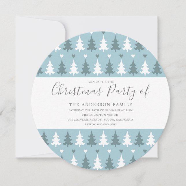Christmas Tree Blue Gray Christmas Party Circle Invitation (Front)