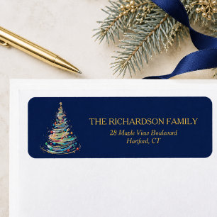 Christmas Tree Blue Holiday Return Address Label