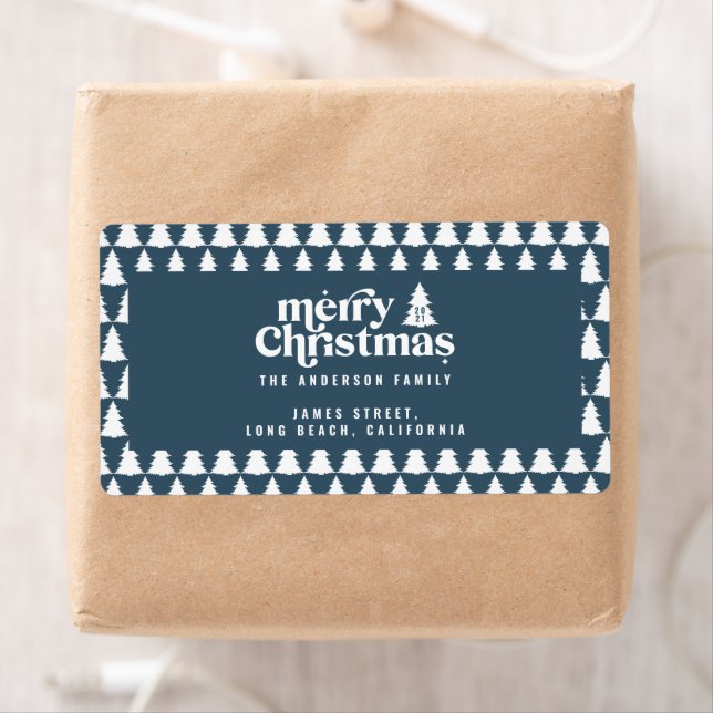 Christmas tree blue modern holiday simple stylish label (Insitu)