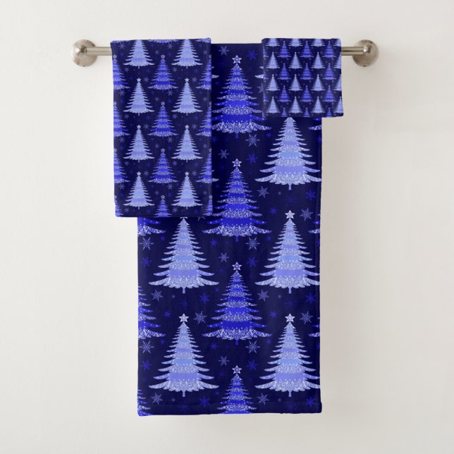 Christmas Tree Blue Pattern Design Bath Towel Set (Insitu)