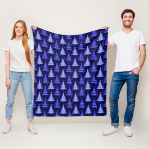 Christmas Tree Blue Pattern Design Fleece Blanket