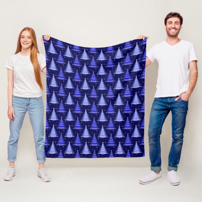 Christmas Tree Blue Pattern Design Fleece Blanket (In Situ)
