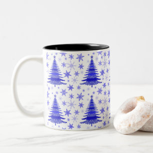 Christmas Tree Blue Pattern Design  Two-Tone Coffee Mug