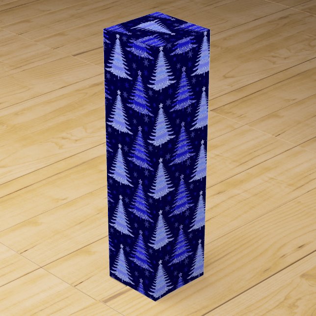 Christmas Tree Blue Pattern Design  Wine Box (Front)