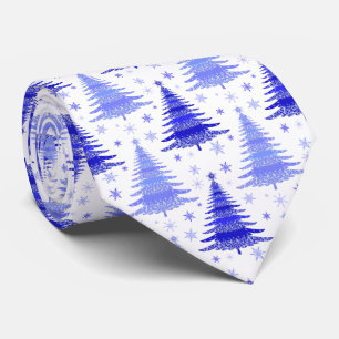 Christmas Tree Blue Periwinkle Pattern Design Neck Tie