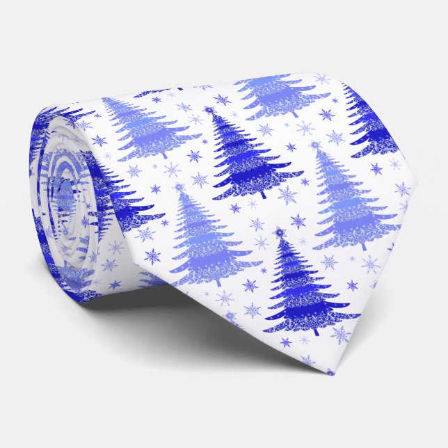 Christmas Tree Blue Periwinkle Pattern Design Neck Tie (Rolled)