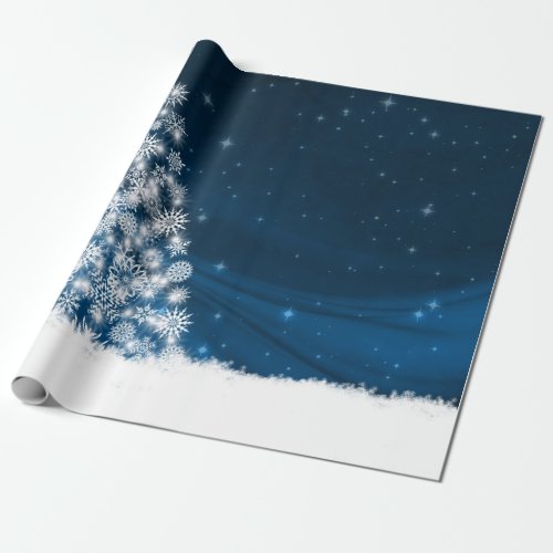 Christmas Tree Blue  White Decorations Snow Wrapping Paper