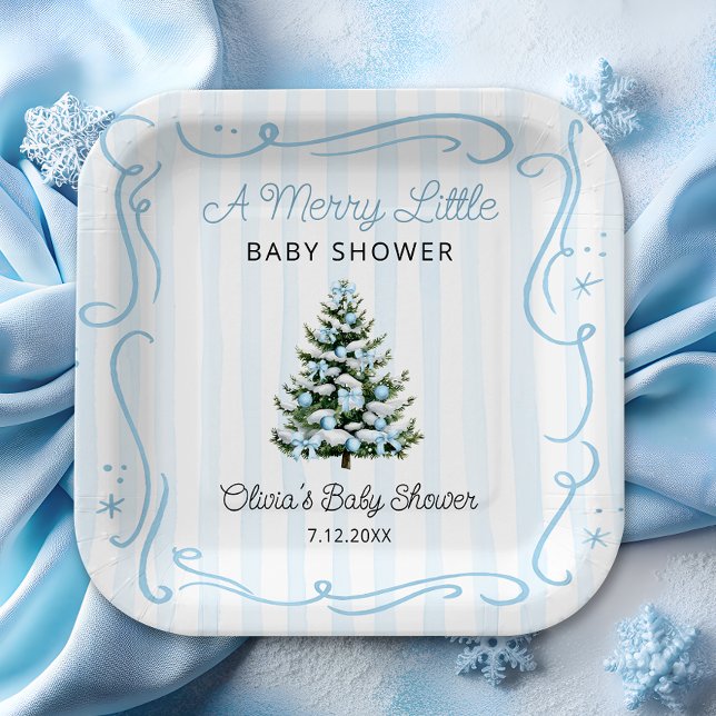 Christmas Tree Blue Winter Baby Shower Paper Plates (Creator Uploaded)