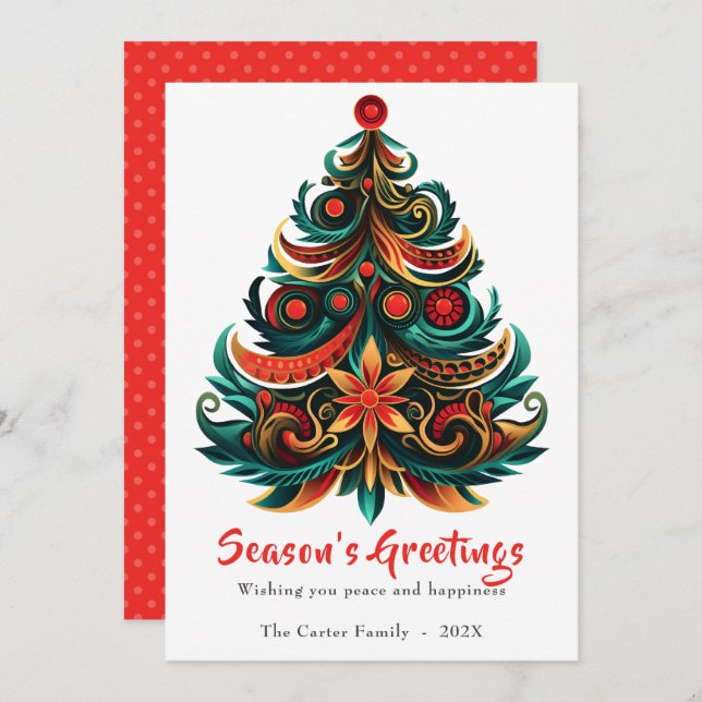 Christmas Tree Bohemian Holiday Flat Card (Front/Back)
