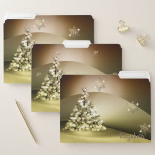Christmas Tree,Bokeh Gold Snowflakes- Personalized File Folder
