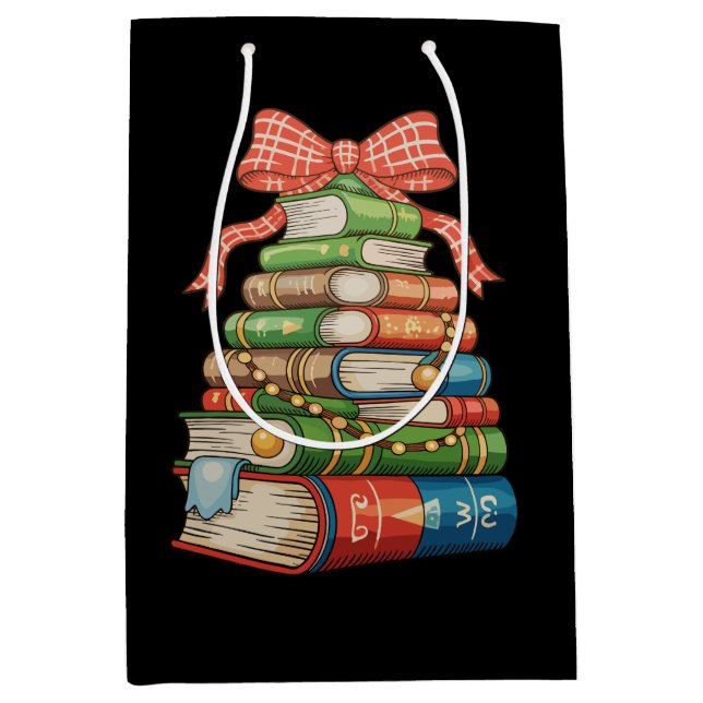 Christmas Tree Books Bow Reading Librarian Teacher Medium Gift Bag (Front)