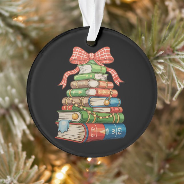 Christmas Tree Books Bow Reading Librarian Teacher Ornament (Tree)