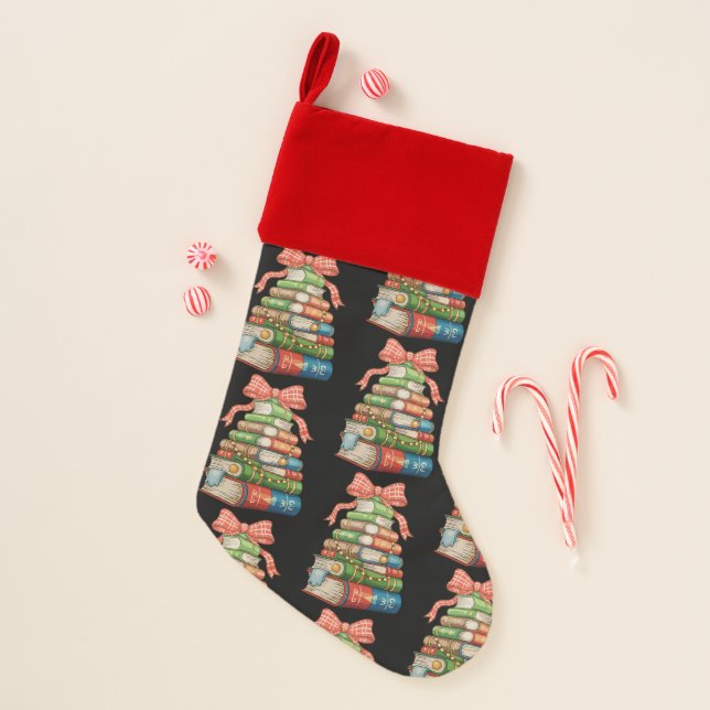 Christmas Tree Books Bow Reading Librarian Teacher Stocking (Front)