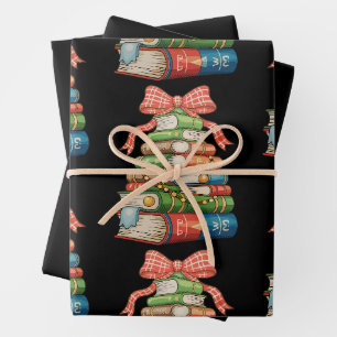 Christmas Tree Books Bow Reading Librarian Teacher Wrapping Paper Sheets