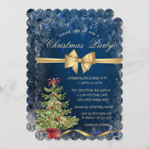 Christmas Tree,Bow,Blue Corporate Party Invitation