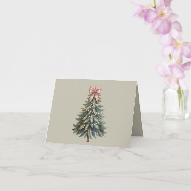 Christmas Tree Bow Coquette Xmas Card (Orchid)