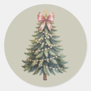 Christmas Tree Bow Coquette Xmas Classic Round Sticker