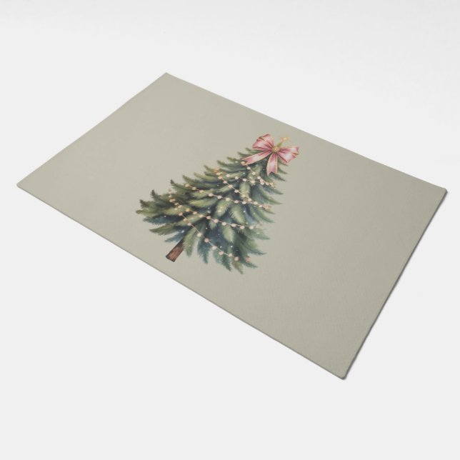 Christmas Tree Bow Coquette Xmas Doormat (Angled)