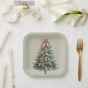 Christmas Tree Bow Coquette Xmas Paper Plates
