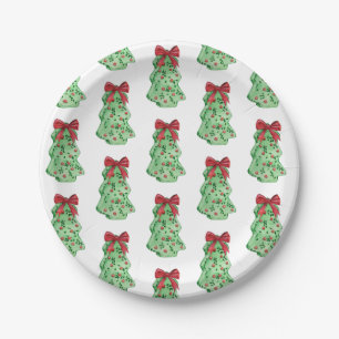 Christmas tree bow desert holiday green red  paper plates