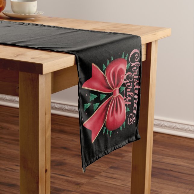 Christmas Tree Bow Girly Aesthetic Holiday Xmas  Short Table Runner (In Situ)