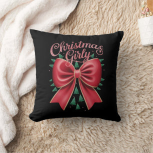 Christmas Tree Bow Girly Aesthetic Holiday Xmas  Throw Pillow