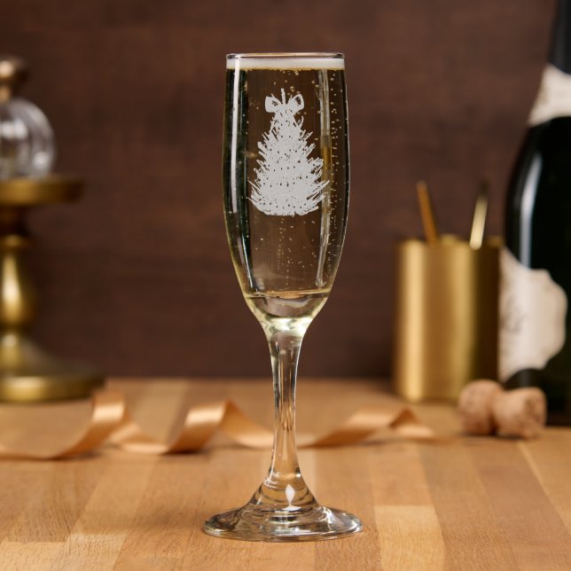Christmas tree bow holiday etched champagne flute (Party)