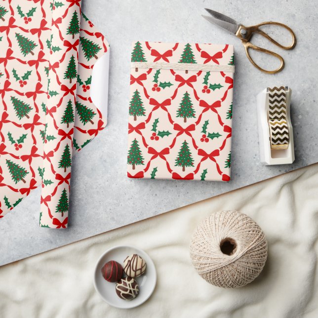 Christmas Tree & Bow Pattern Wrapping Paper Roll (Crafts)