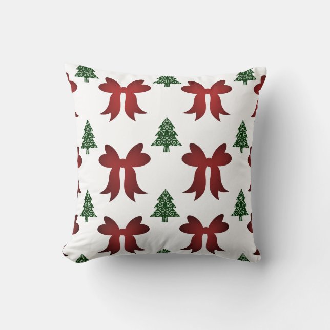 christmas tree bow throw pillow (Front)