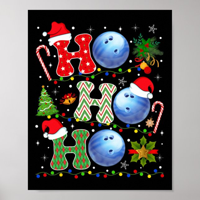 Christmas Tree Bowling Ho Ho Ho Santa Lights Xmas  Poster (Front)