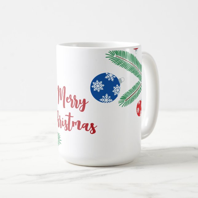Christmas tree branch with snowflake decorations coffee mug (Front Right)