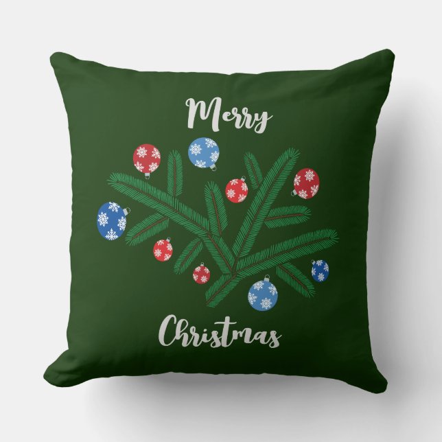 Christmas tree branch with snowflake decorations throw pillow (Front)