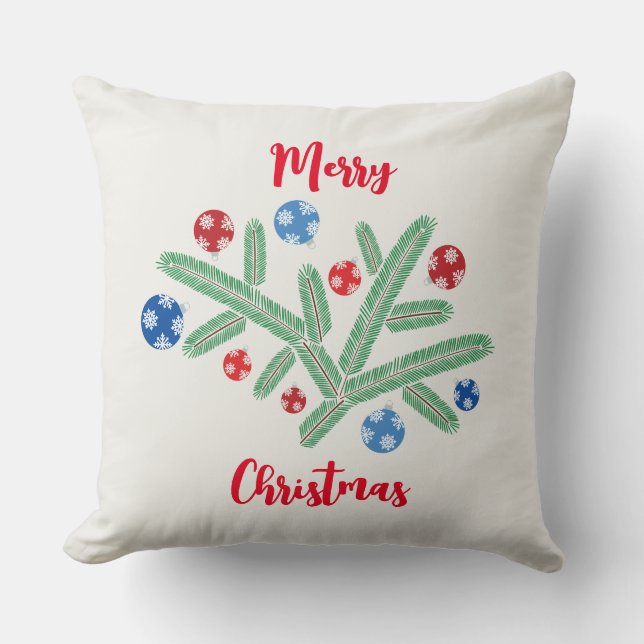 Christmas tree branch with snowflake decorations throw pillow (Front)