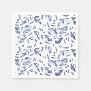 Christmas tree branches and berries - blue napkins