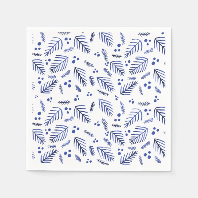 Christmas tree branches and berries - blue napkins (Front)