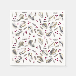 Christmas tree branches and berries - burgundy napkins
