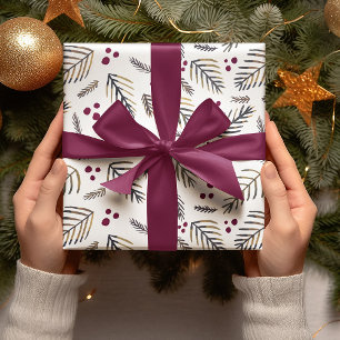 Christmas tree branches and berries - burgundy wrapping paper sheets