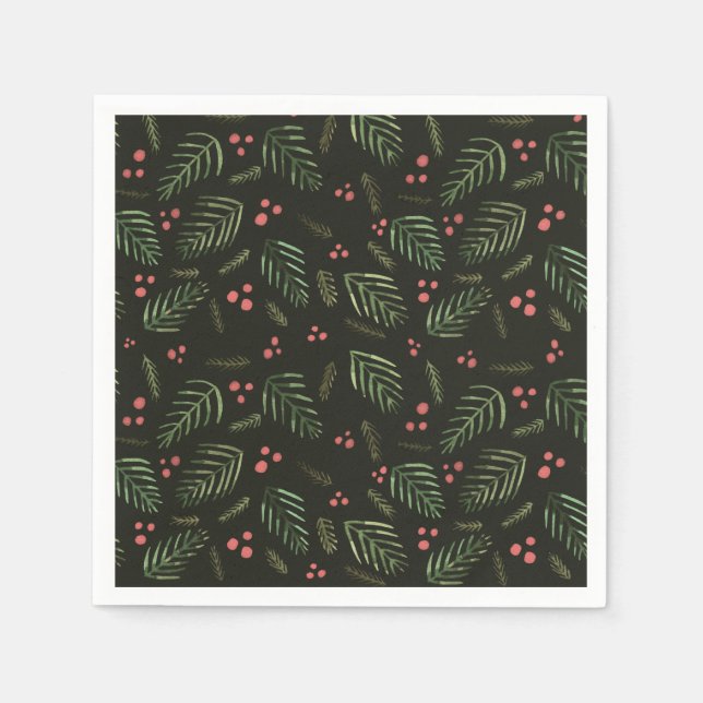 Christmas tree branches and berries - dark green napkins (Front)
