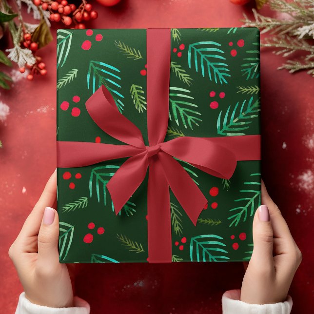 Christmas tree branches and berries - dark green wrapping paper sheets (Creator Uploaded)