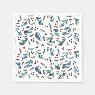 Christmas tree branches and berries - dark teal napkins