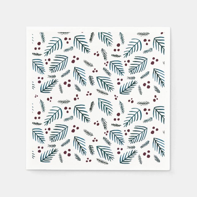 Christmas tree branches and berries - dark teal napkins (Front)