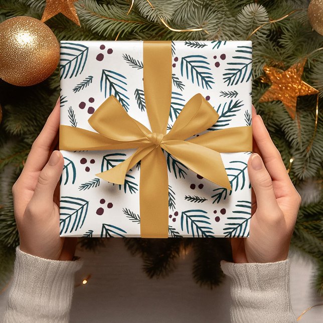 Christmas tree branches and berries - dark teal wrapping paper sheets (Creator Uploaded)
