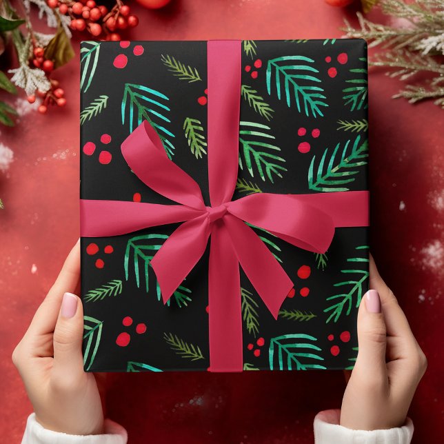 Christmas tree branches and berries - dark wrapping paper sheets (Creator Uploaded)