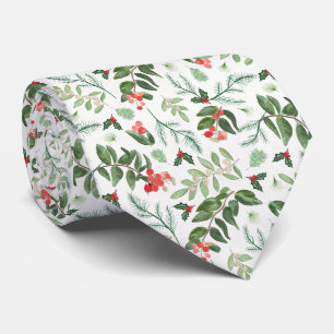 Christmas Tree Branches and Berries Neck Tie